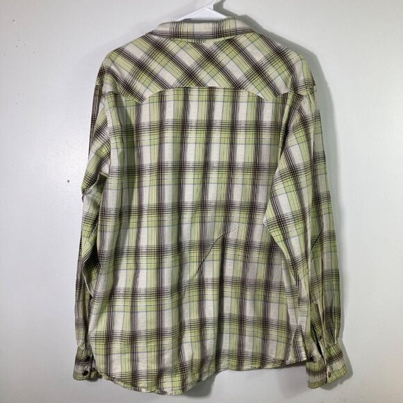Mens Roper Pearl Snap Western Plaid LS Shirt Green White Black w Embroidery Deta - Picture 2 of 7